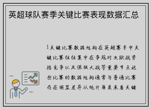 英超球队赛季关键比赛表现数据汇总